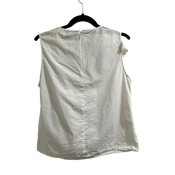 🍒 2/$20 🍒 White Sleeveless Blouse with 3 Bows and Ruching Across Front sz M - Picture 6 of 7